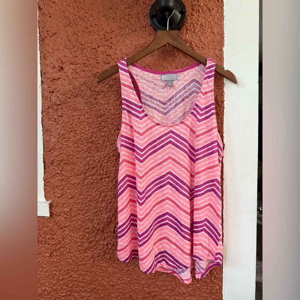 JCP 100% Linen Chevron Print Women's Tank Top Sz Medium Lightweight Pink Purple